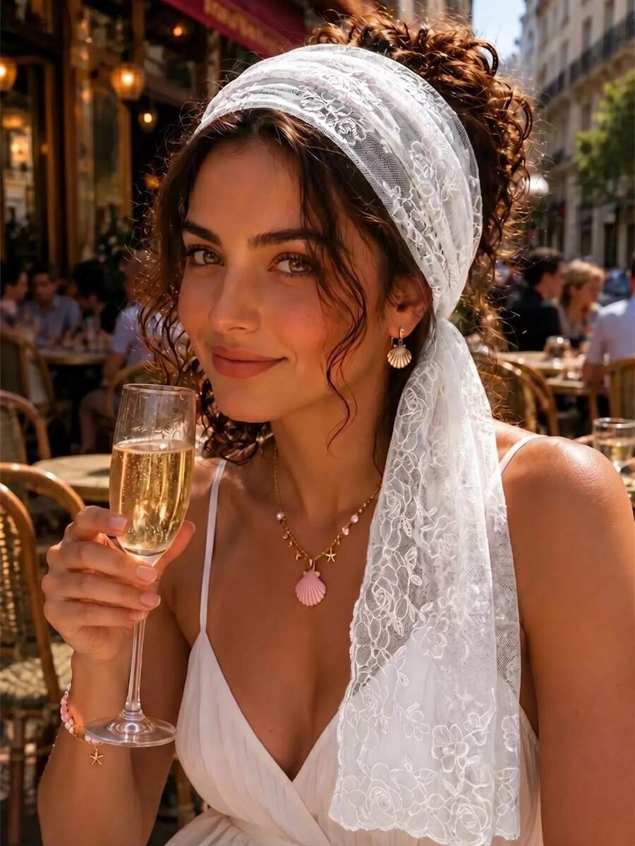 1pc Women's Floral Lace Scarf Headscarf Set, Lightweight And Breathable, Suitable For Beach, Daily, Party And Formal Occasions Summer Hair Accessory, Beach Women's Headscarf, Vacation Headband, Fashion Headband - Multicolor - View 1