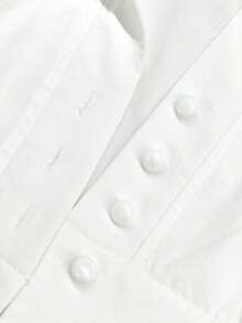 Blus pendek putih lengan puff berkerah V elegan ala Prancis, kancing depan, pinggang ramping, lengan lentera, cocok untuk bepergian sehari-hari dan kencan. - Putih - View 8
