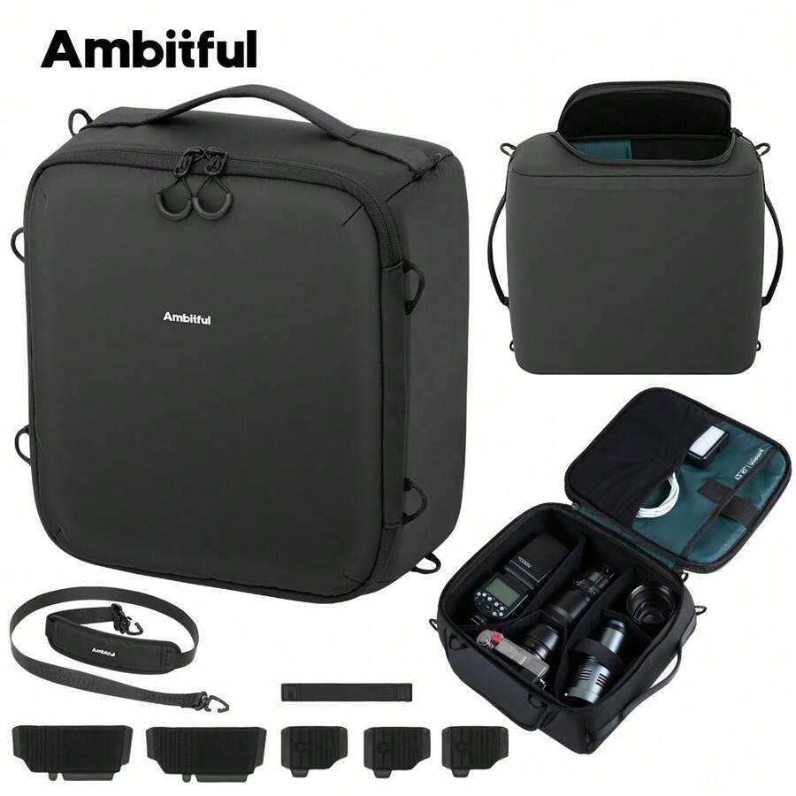 Ambitful Om Cube 相機包，防震攝影設備收納包，附可調式隔層，適用於無反相機、鏡頭、閃光燈、電池，便攜式 DSLR 相機旅行收納包