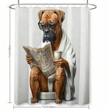 1件趣味鬥牛犬在馬桶上閱讀報紙印花防水浴簾，防霉聚酯纖維浴室隔簾附掛鉤，幽默寵物狗愛好者浴室家居裝飾 - 查看 6