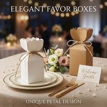 KEXINGYIYI 12/24pcs Unique Petal-Cut Kraft & White Vase Box, Romantic Wedding Favor Box, Party Gift Packaging Box With Twine - Yellow - View 1