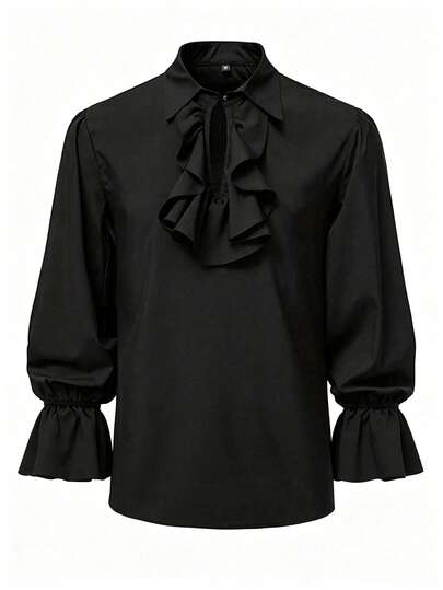 Halloween - Men's Vintage Medieval Vampire Aristocrat Halloween Party Ruffled Collar Casual Long Sleeve Dress Shirt