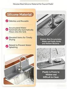 Kitchen Faucet Splash Guard Silicone Mat, Sink Countertop Anti-Stain Draining Mat, Anti-Water Accumulation Design, Easy To Clean, Suitable For Cleaning Tools, Dispenser Bottles, Bottles, Cups - View 5