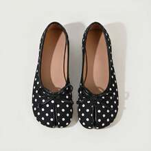 ZKBBO Women's Polka Dot Open Toe Ballet Flats, Bow Decor Non-Slip Soft Sole Loafers, Fashion Slip-On Flat Shoes, Casual Daily Commute Shoes - Black and White - View 1