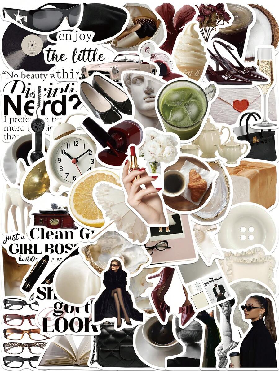 50PCS Vintage Museum Girl & Dark Academia Aesthetic Stickers For Scrapbooking, Journaling Office Stationery Planner Notebook Water Bottle Laptop Phone Case Desk Decor Accessories Birthday Gifts Daily Life Graduation Presents Daily DIY Stickers - A - View 1