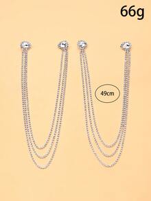outingfit 1 Pair Sparkly Silver Crystal Shoulder Chain Jewelry, Rhinestone Arm Drape Body Chain For Women, Wedding Bridal Prom Party Accessories - Silver - View 2
