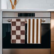 2PCS Kitchen Towels Coffee Color Plaid Striped Print Microfiber Kitchen Towels, Modern Minimalist Style 40*60cm Rectangular Dish Cloth, Tablecloth, Hand Towel, Kitchen Decor, Home Decor, Neighbor Housewarming Gift, Kitchen Bathroom Supplies Home Essentials - Khaki - View 5