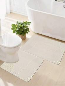 1pc Cream Line Pattern Bath Mat, Bathroom Rug, Doormat, Small Rug, Carpet, Floor Mat, Home Decor, Area Rug, Outdoor Mat, Bedroom Carpet, Washable Rug - Multicolor D - View 2