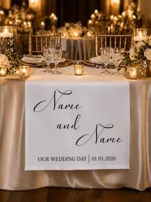 Customized Wedding Table Runner, Suitable For Sweetheart Table Decoration, Customizable Name, Perfect For Newlywed Table Decor And Coordinated Venue Setup, Creating Sweet Romantic Event Details And Customized Wedding Display - White - View 6