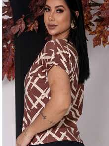 Striped Blouse - Fashion For Every Occasion - Mocha Brown - View 2