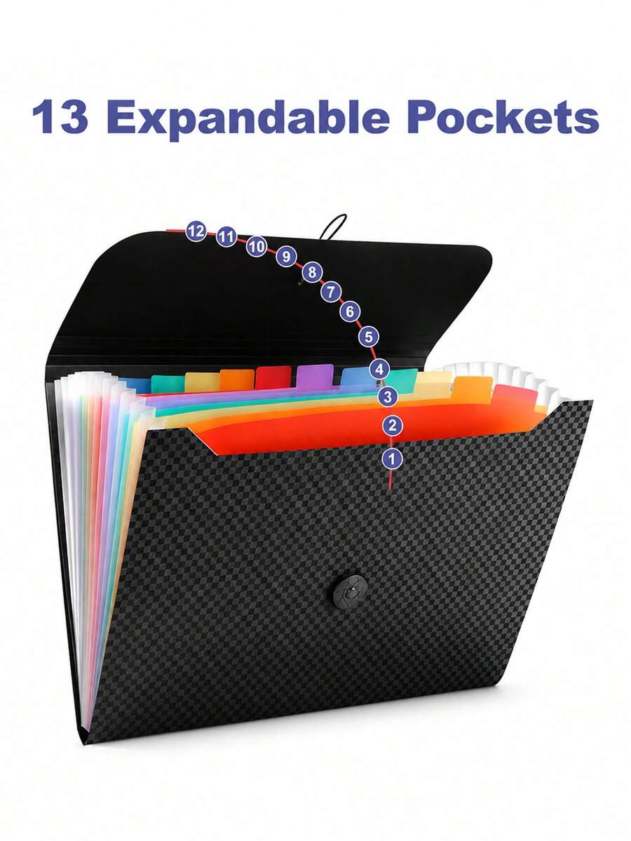 A4 Expanding File Folder, 13-Pocket Accordion File Organizer With Color Labels, Plastic Document Storage Expanding Bag, Suitable For School, Office And Home, Back To School Season - Single Piece - View 1