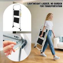 2 Step Ladder Portable Folding 2 Step Stool Heavy Duty Steel Ladder With Hand Rail And Anti-Slip Wide Pedal, Lightweight Stepladder For Home And Kitchen Use, 330lbs Capacity - 2 steps-steel - 查看 4