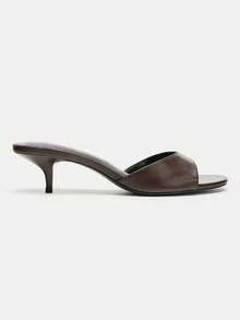 planare New Women's Popular Summer Minimalist Fashion Slip-On Square Toe Kitten Heel Sandals, Vacation Outfits, Brown, Suitable For Daily Commute - Brown - View 8
