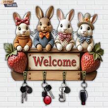 1pc Bohemian Style Rabbit Shaped Key Holder, Wall-Mounted With 4 Metal Hooks - Suitable For Home, Porch, Room Decor - Wooden Entryway, Multi-Functional Villa Decor Key Holder (No Modification Required), 2D Flat Design - Multicolor - View 5