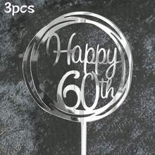 3pcs/1pc Gold Acrylic "16th 30th 40th 50th 60th 80th" Birthday Cake Topper Circular Frame, Birthday Party Decorations - Multicolor - View 26