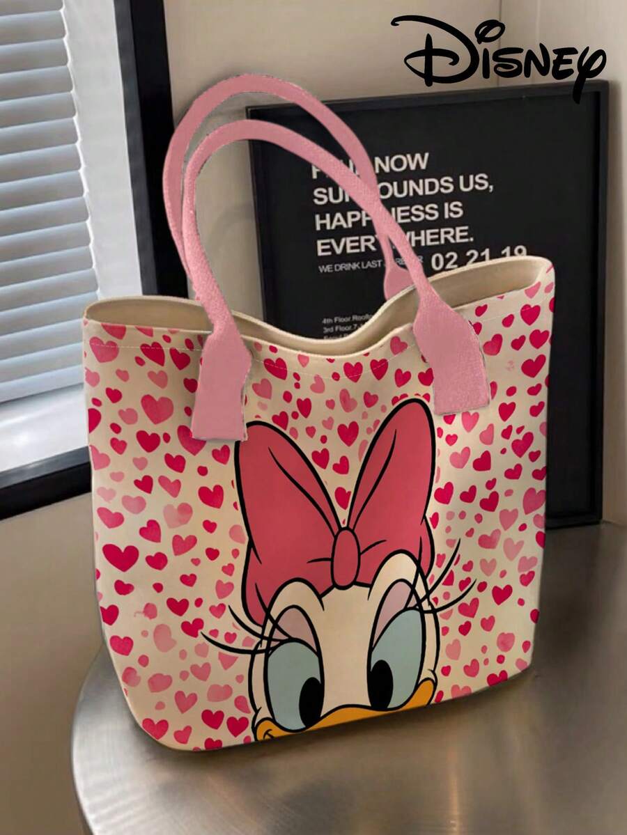 返校季 Disney 可愛卡通史迪奇圖案印花托特包(附拉鍊),帆布材質,適合女性日常購物與聚會,休閒風格托特包(附實品圖展示) - 彩色 - 查看 1