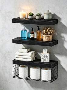 3pcs Floating Wall Shelves, Wooden Room Decor, Rustic Style Wooden Shelves For Bathroom, Living Room, Bedroom And Kitchen, Storage Wall Racks, Books, Room Decoration, Multi-Layer Wall Hanging Storage Shelves Space-Saving Multifunctional Office Display Rack, Statue Home Decor, Collection Decor, Beautiful And Practical Home Organization Wall Collection Gift - Multicolor - View 8