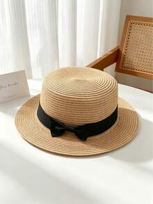 1pc Bohemian French Style Raffia Bow Straw Hat For Women, Summer Beach Sun Protection Panama Hat - Multicolor - View 4