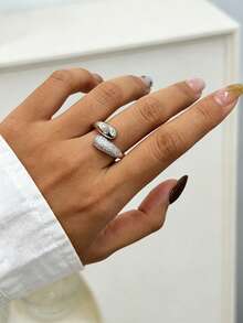 Fashionable Sparkling Double Water Drop Ring, Adjustable Copper Inlaid Synthetic Zirconia Women's Open Ring, Multi-Functional Daily Party Jewelry Accessory, Perfect Valentine's Day, Wedding Season Jewelry Gift - Double Teardrop Ring - View 1