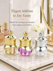 1Pc Mini Leak-Proof Cream Jar With Crystal Gold Lid, Airtight Refillable Cosmetic Container For Travel & Daily Skincare - View 5