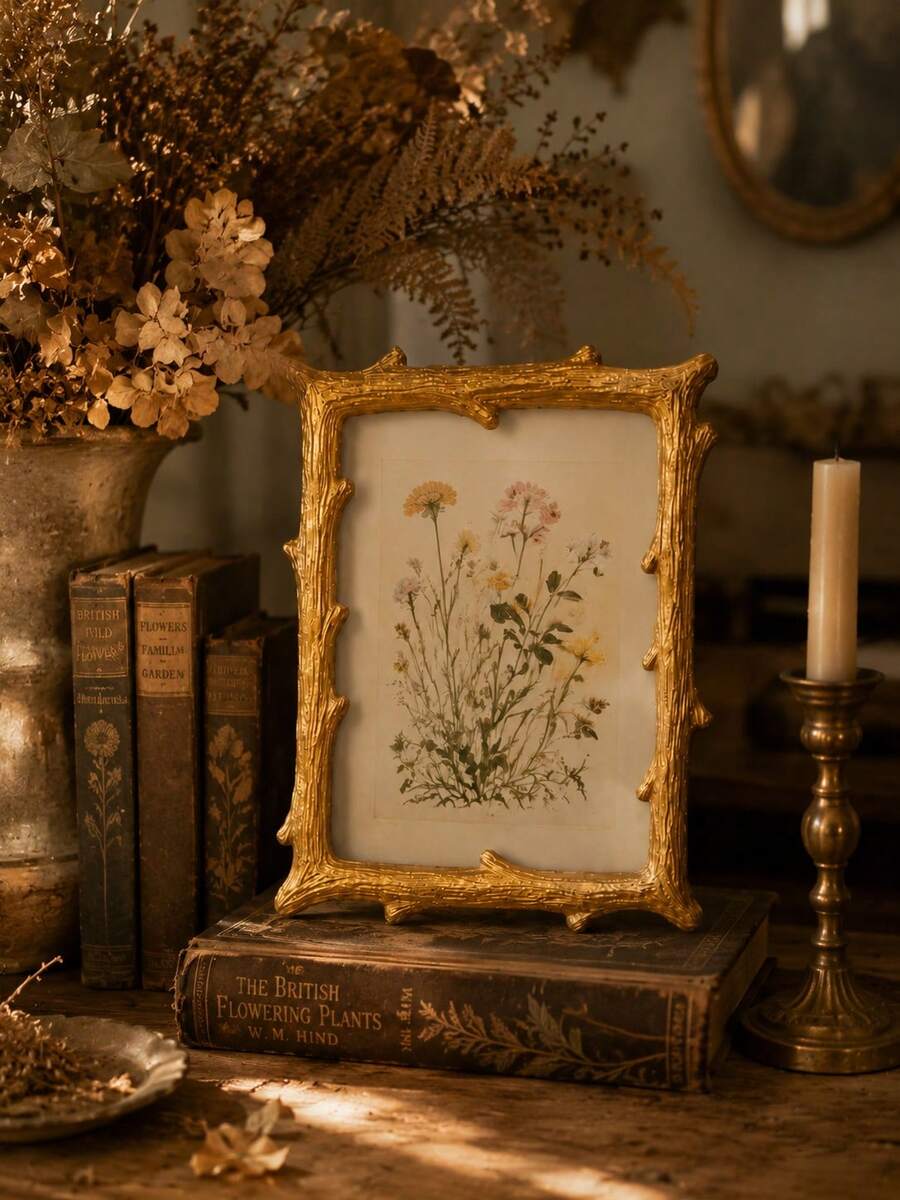 Vintage Gold Picture Frame, Elegant Antique Photo Frame Decor, Luxury Wall Art Frame, Botanical Artwork Display, Farmhouse Home Decor, Aesthetic Tabletop Frame, Classic European Style Frame For Living Room Bedroom Office - A - View 1