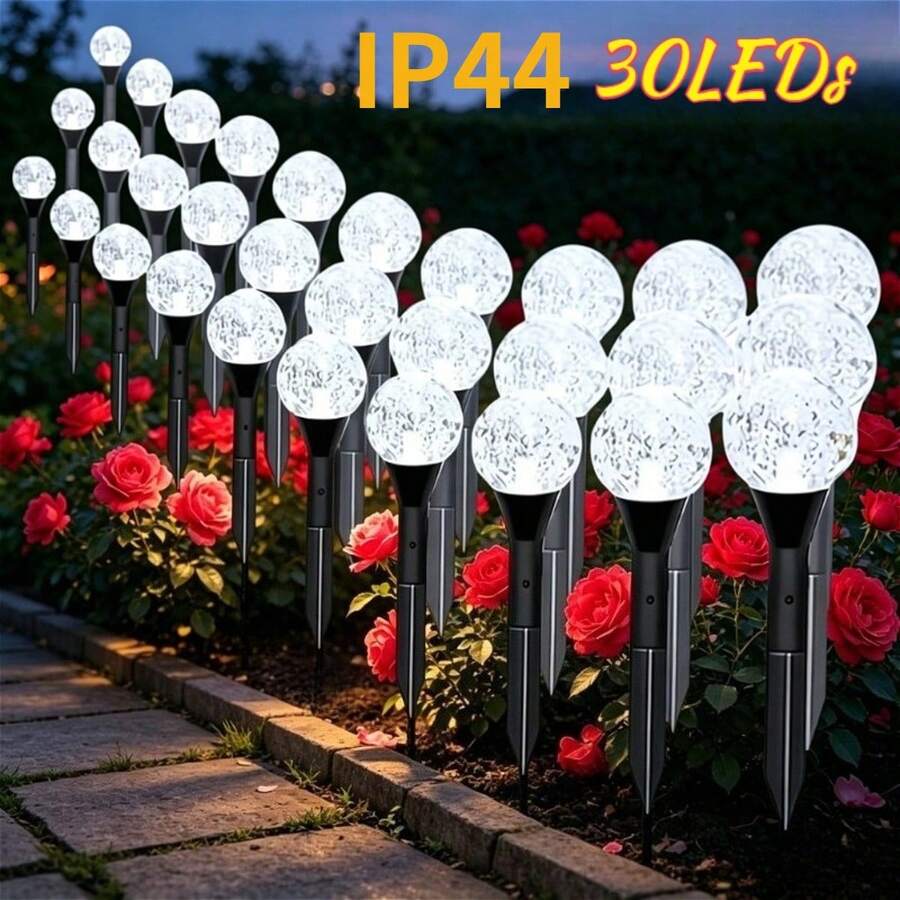[30pcs New Upgraded Smart Crystal Bulbs - 8 Modes] Colorful/Warm/White Light Optional | Solar Powered Smart Bubble Path Lights Set | Suitable For Outdoor Use | Equipped With Dimming Sensor Function | Bubble/Line Design Can Connect Multiple Bulbs | Adopts Automatic On/Off Solar Powered LED Working Mode - Multicolor - View 1