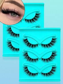3/6 Pairs Natural Lashes Fox Eye Lashes 3D False Eyelashes Soft&Fluffy Faux Mink Lashes Portable Strip Lashes,Suitable For Beginners To Use Eyelashes,Reusable Eyelashes Daily Wear Makeup - 黑色 - 查看 8