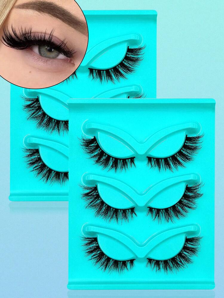 3/6 Pairs Natural Lashes Fox Eye Lashes 3D False Eyelashes Soft&Fluffy Faux Mink Lashes Portable Strip Lashes,Suitable For Beginners To Use Eyelashes,Reusable Eyelashes Daily Wear Makeup - Black - View 8