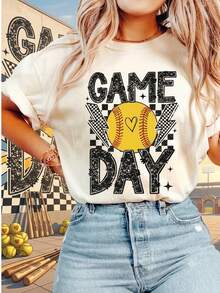 Game Day Short Sleeve Softball Mom Ladies Top, Comfortable Fabric - 2026 New Women's T-Shirts - Easter Tops  - White Tanktop - Summer Top - 杏色 - 查看 1