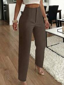 Women's Elegant Office Trousers With Pleated Side Pockets And A Slim Fit, Suitable For Casual Spring Wear - Coklat - View 12