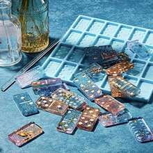 多米諾骨牌矽膠模具，可用於環氧樹脂、糖果、黏土製作，28個凹槽的項鍊蛋糕珠寶製作工具（藍色），適用DIY生日、母親節、週年紀念日獨特禮物；輕鬆紓壓、消磨時間好方法 - 骨牌模具 - 查看 6