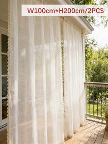 2PCS Set Outdoor Solid Color Sheer Curtains, Bohemian Style Lace Draped Sheer Curtains, Light-Filtering Non-See-Through Curtains Suitable For Outdoor Porch, Hotel, Pool, Garden Corridor Privacy Protection, Bedroom Balcony Living Room Decorative Curtains - 2pcs - View 15