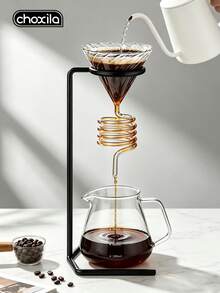 choxila 1 buah Teko Kopi Tuang Vintage dengan Pegangan, Alas Logam, Cangkir Saringan Tetes, dan Dudukan Cangkir Kaca, Gaya Universal - Tempat gelas penyaring - View 4