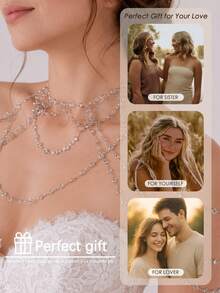 outingfit 1pc Multi-Layer Rhinestone Shoulder Chain Wedding Banquet Crystal Body Chain Luxury Accessory For Women - Multicolor - View 9