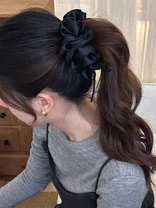 1pc Women's Ruffle Edge, Korean Soft Style High-Gloss Satin Hair Claw, Suitable For All Seasons - Multicolor - View 2