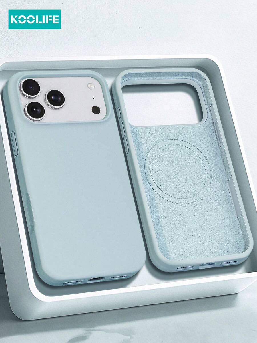 KOOLIFE 1pc Light Sky Blue Solid Color Magnetic Phone Case, Smooth Skin-Friendly Silicone + PC Shell, Shockproof Protective Cover, Elegant Minimalist Daily Style, Full Camera Raised Edge Protection, For IPhone 18 Pro/18 Pro Max/17/17 Pro/17 Pro Max/16/15/14/13/12/11