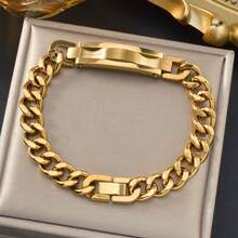 Fashionable Men Stainless Steel 18K Gold-Plated Geometric Cuban Bracelet Hip-Hop Style Suitable For Daily Gatherings Father Gifts Boyfriend Gifts - Gold - View 8