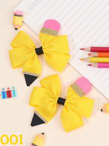 2/4Pcs Girls Back To School Pencil Hair Bow,Cartoon Decoration Clips For School,Vacations,Student Gifts,First Day Of School Gift Hair Accessory - Multicolor - View 1