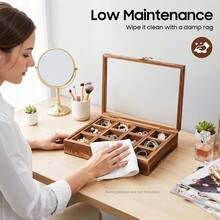 12-Compartment Countertop Wood Spice Box, Clear Acrylic Lid Portable Tea Seasoning Storage Organizer With Spoon For Home Restaurant - Brown - View 8
