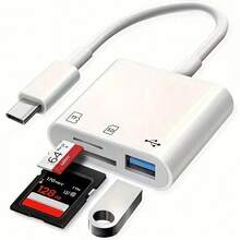 3-In-1 SD TF Micro SD Card Reader, USB-C/Lightning Adapter, High Speed Data Transfer, Plug And Play, For Camera/Phone/Laptop, US/EU/UK/AU Compatible - White - View 8