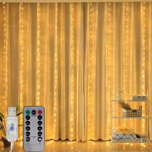 1 pieza Luces LED de cortina con 8 modos alimentadas por USB para ambiente festivo interior, decoración colgante para bodas, fiesta de cumpleaños, dormitorio, ventana, decoración de pared de fondo de sala de estar (control remoto no incluido, batería no incluida) - Luz de cortina USB - Ver 2