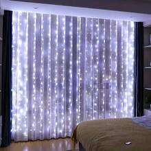 1 pieza Luces LED de cortina con 8 modos alimentadas por USB para ambiente festivo interior, decoración colgante para bodas, fiesta de cumpleaños, dormitorio, ventana, decoración de pared de fondo de sala de estar (control remoto no incluido, batería no incluida) - Luz de cortina USB - Ver 4