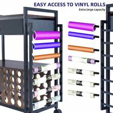 Craft Cart With Holder For 47 Vinyl Rolls And Storage Drawer, Compatible With Cutting Machines. - Black & Brown - View 7