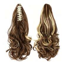 14" Curly Wavy Ponytail – Claw Clip Synthetic Hair, Highlight Blonde Layered High Volume, Easy Install For Daily/Party/Formal - Multicolor - View 5
