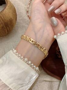 1件女款不對稱石英手錶，時尚復古精緻，適合日常佩戴，生日/畢業禮物，休閒派對之選 - 金色 - 查看 5