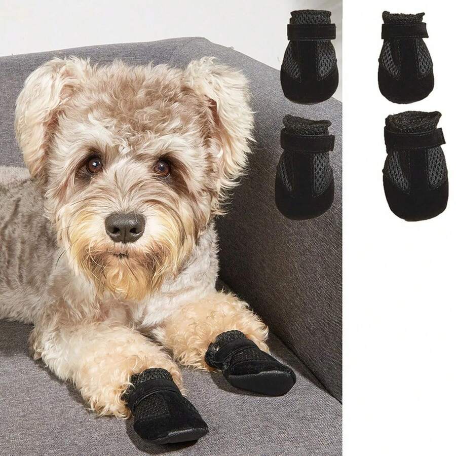 Comfortable Dog Shoes Mesh Breathable Soft Sole Anti-Slip Foot Protection Socks Easy To Clean Protective Ankle Boots For Indoor Use - Black - View 1