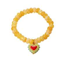 1pc Bohemian Flirty Style Y2K Creative Fashion Elegant Exquisite Gorgeous Minimalist Dopamine Color Natural Stone Beaded Resin Colorful Heart Pendant Elastic Bracelet For Women Sisters Couples Prom/Graduation Jewelry Gift, Suitable For Daily Wear, Dating, Party, Holiday, Summer Beach Vacation (Bead Color Random) - Hand Strap - View 8