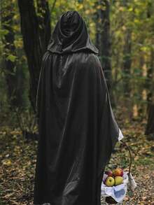 Jubah Berkerudung Gaya Abad Pertengahan Vintage untuk Kostum Cosplay Penyihir Vampir Malaikat Maut, Pesta Halloween, Pertunjukan Panggung, Jubah Atmosferik - Hitam - View 4