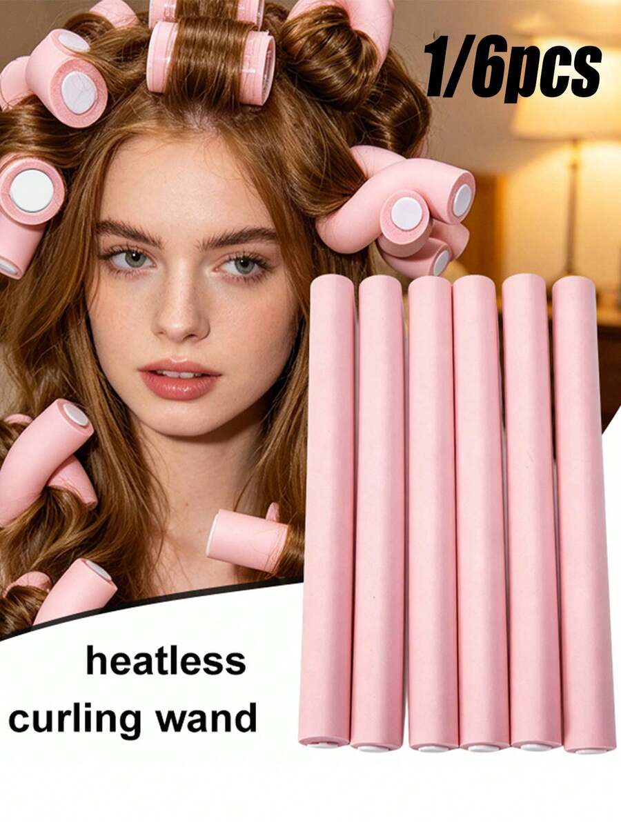 6/1pc Large Heatless Fluffy Wave Curling Rods, Suitable For Overnight Heatless Curls, Create Big Wave Hairstyle, Long Or Medium Hair Fluffy Curling Rods, Soft Curling Rods, Damage-Free Styling Tool - Multicolor - View 1