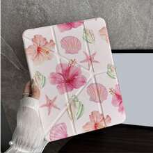1件 水彩木槿花與貝殼平板保護殼，附筆槽，相容於 iPad 10.9/10.2/Air 5th Gen/Pro11/10th/9.7/Air 2/(7th Gen)/(8th Gen)/Air 4/5/Pro 11/10th Generation 10.9-Inch 2022 智能保護殼/Air 13(M3 2025)/Air 11(M3 2025)/Air 11(M3 2025)/11(A16 2025)/相容於 Galaxy Tab S10+/S9/A9，相容於 5/5PR/6/6PRO/7/7PRO - 彩色 - 查看 4